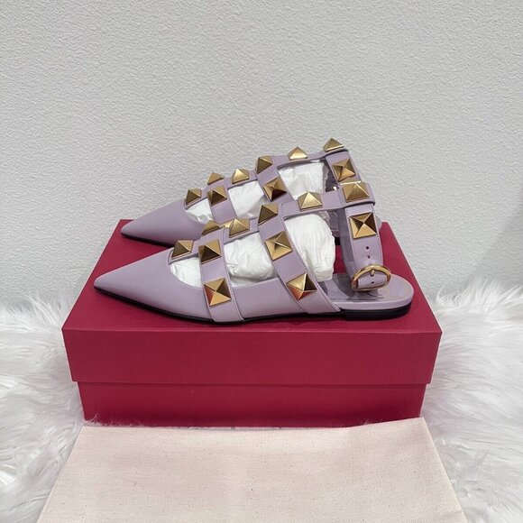 Valentino Garavani Roman Stud Ankle Strap Mule Vlogo Rockstud Cage Flat 36/38 - Picture 6 of 12